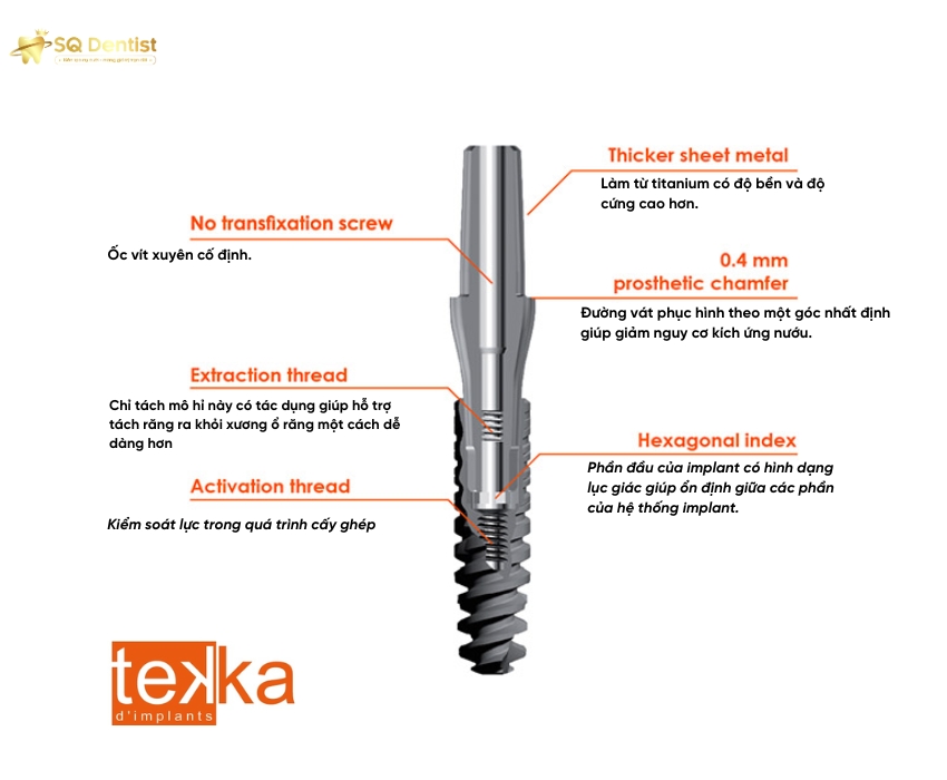 trụ implant Tekka có cấu tạo đặc biệt đảm bảo hiệu quả cấy ghép